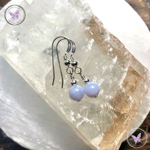 Classical Blue Lace Agate Silver Earrings